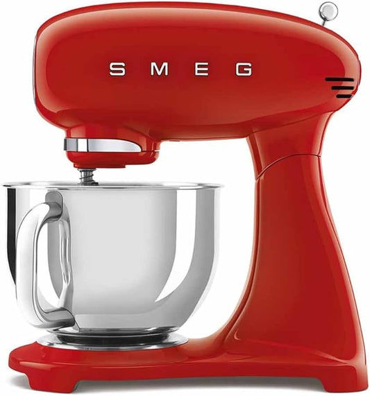 SMEG SMF03 Stand Mixer – 5 Qt Tilt-Head Mixer with Stainless Steel Bowl, 10 Speeds, Retro 50s Vintage Style – Red