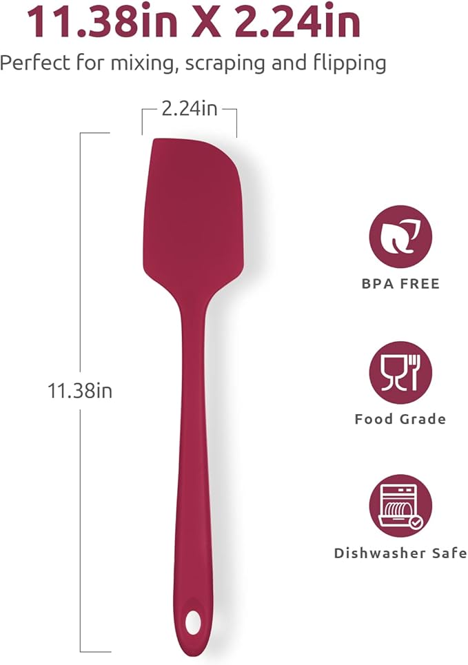 Heat Resistant Silicone Large Spatula: U-Taste 600ºF High Heat Flexible 11.38in Silicon Mixing Stirring Cooking Scraping Baking Bowl Scraper Seamless Spreader for Kitchen Nonstick Cookware (Red)