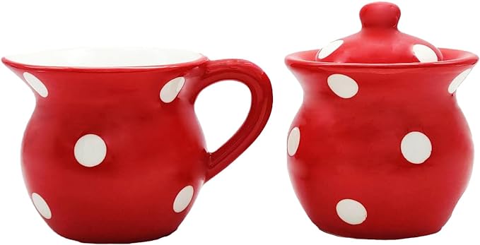 ACK Ceramic Cream and Sugar Set (Red Polka Dot)