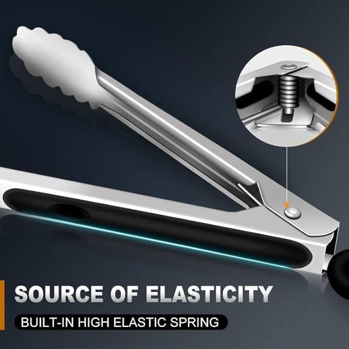 4 Pack Stainless Steel Locking Tongs - Heat Resistant 600 Degrees, 9" & 12" with Silicone Tips, Non-Slip Food Tongs, Heavy Duty, Non-Stick