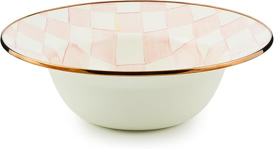 MACKENZIE-CHILDS Enamel Serving Bowl, Enamel Serveware Bowl, 12 Inches, Pink-and-White Rosy Check