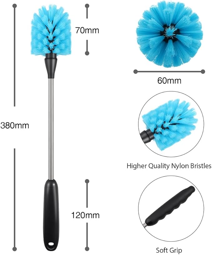 Stainless Steel Long Handle Water Bottle Brush, Flexible Scrubbing Brush for Cleaning Water Bottles, Baby Water Bottles, Glassware, Food Jars, Sports Jugs, Sobriety Jugs, 2 Pack, 15 in.