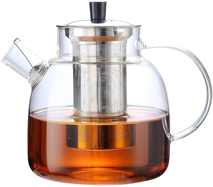 50OZ Glass Teapot With Infuser, Tea Pot for Stove Top, 1500ML Glass Tea Cup With Infuser and Lid, Microwave and Dishwasher Safe