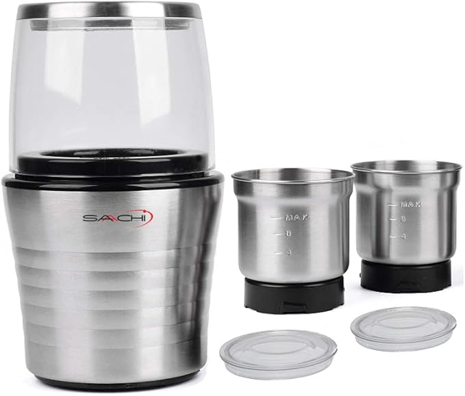 Saachi 2-in-1 Electric Coffee Grinder Plus Wet and Dry Spice Grinder with 2 Stainless Steel Blades Removable Bowls, SA-2915