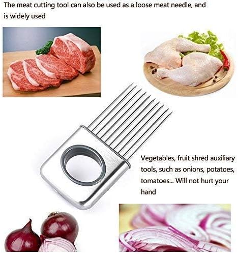 Stainless Steel Onion Cut Holder Slicer With 10 Even Prong Easy Hold Vegetable To Cut Tomato Lemon Potatoes And Loosen Meat Kitchen Tools(Silver)