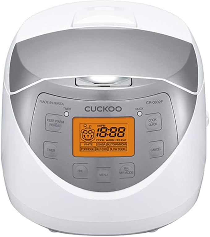 CUCKOO Rice Cooker 6 Cup Uncooked / 12 Cup Cooked, Korean Fuzzy Logic Rice Cooker Small with Delay Timer & Keep Warm Setting, Versatile Food Steamer for Cooking, Non-Stick Inner Pot, Silver (CR-0632F)