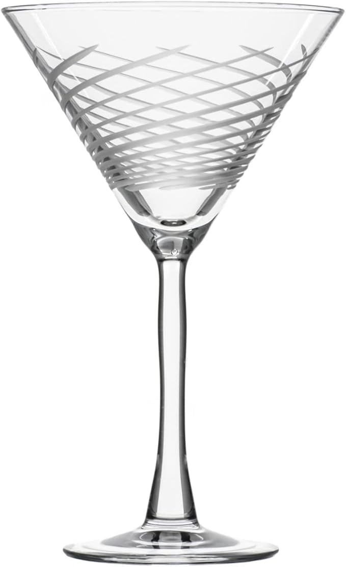 Rolf Glass Cyclone 10 Ounce Martini Glasses | Set of 4 Stemmed Cocktail Glasses | Proudly Made in the USA | Large Engraved Martini Glasses | Lead-Free Glass