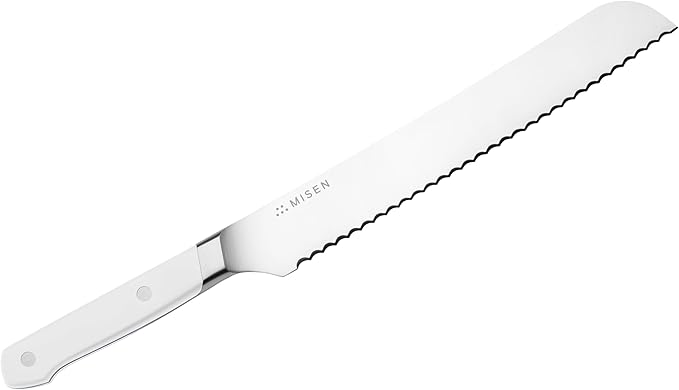 Misen Serrated Bread Knife – High-Carbon Japanese AUS8 Steel – Effortless Slicing of Bread, Pastries, and Fruits – Razor-Sharp Edge and Durable Blade with Ergonomic Handle - 8", White