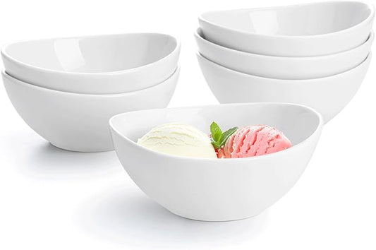 Sweese Porcelain Bowls Set - 6 Pack, 5 Inch, 10 oz for Desserts, Soup, Rice, Microwave Dishwasher Safe, White