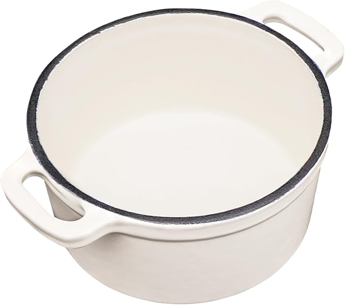 Mini Cocotte 16 oz Mini Dutch Oven 0.5 qt. Cast Iron Garlic Roaster for Oven Garlic Confit Pot Ramekins with Lids Oven Safe Set of 2, White