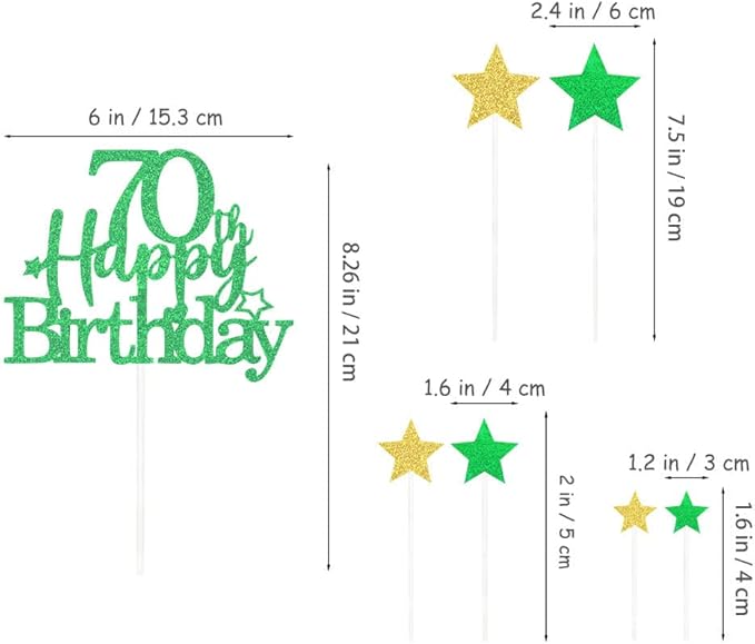 Glittery 70th Happy Birthday Cake Topper with Star,Personalised 70 Birthday Cake Toppers Party Decorations Party Supplies for Boys Girls Green Gold