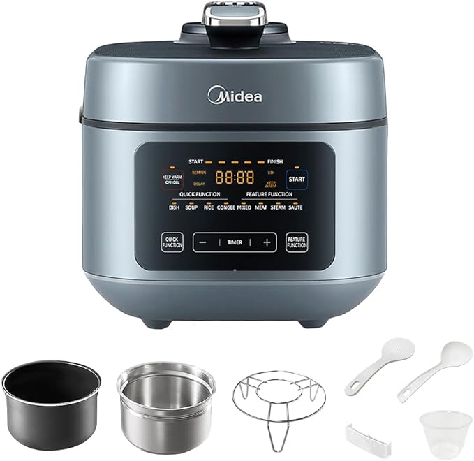 Midea 8-in-1 Electric Pressure Cooker with Dual Pots, Multi-Functional Programmable Slow Cooker, Rice Cooker, Steamer, Sauté Pan and More, 5 Quart