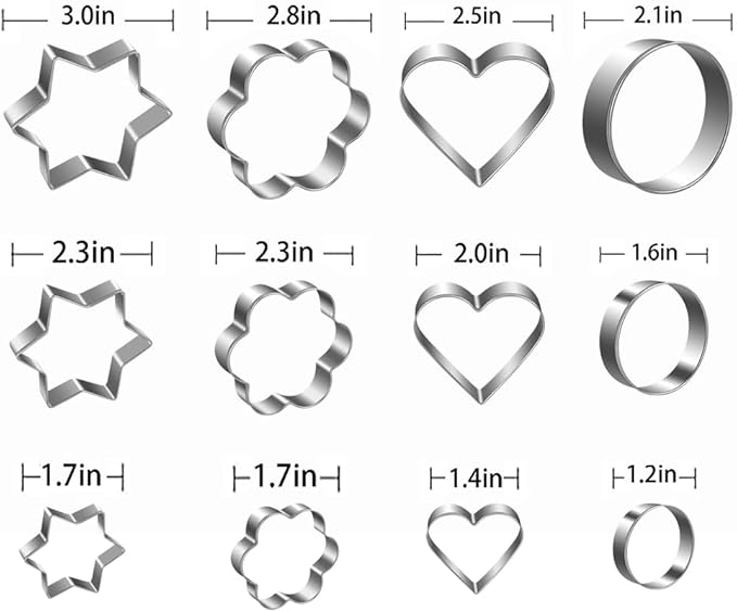 Metal Cookie Cutters Set- Heart, Star, Round, Flower - 12Pcs Cookie Cutters - Heart Star Cookie Cutter Round Small Cutter Flower Cookie Cutter for Baking