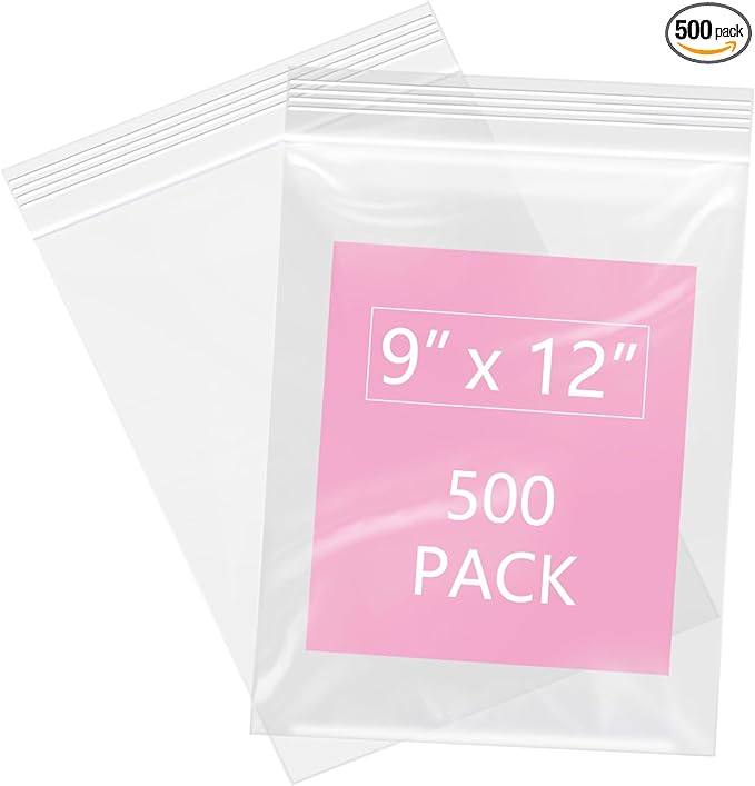 iMailer - 500 Pcs- 9" x 12" Clear Zip Bags - Reclosable Plastic Zip Poly Bags for A4, Letter Sized Documents, Clothing