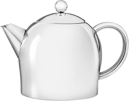 Santhee Double Walled Teapot, 0.5-Liter Stainless Steel Glossy Finish with Glossy Accents