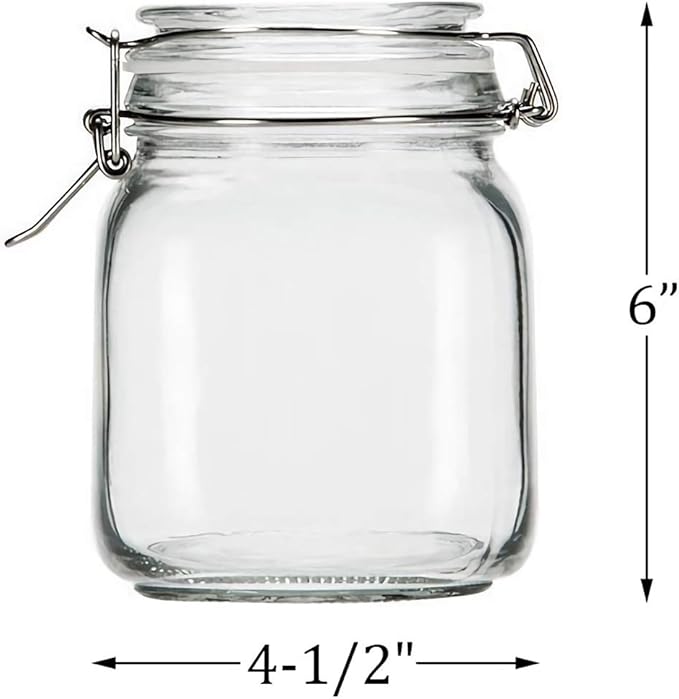 Kingrol 4 Pack 34 Ounces Glass Jars, Wide Mouth Storage Canister Jars with Bail and Trigger Clamp Lids for Pickling, Preserving, Canning, Dry Food Storage