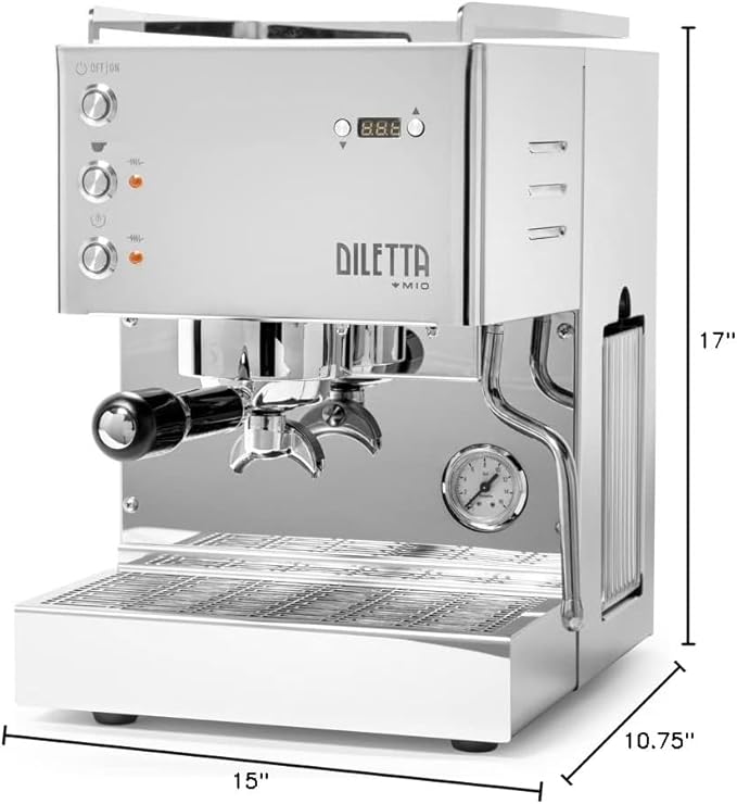 Diletta Mio Espresso Machine (Stainless Steel) and Eureka Mignon Notte Grinder Bundle