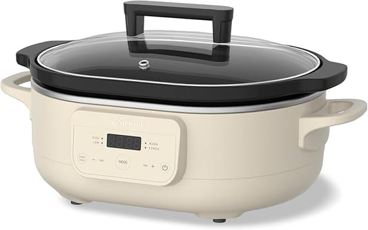 6 Quart Programmable Slow Cooker Removable Healthy Nonstick Crock Pot - Small Kitchen Appliance for Family Dinners - Serves 6+ People - Heat Settings: Keep Warm Oatmeal Oatmeal