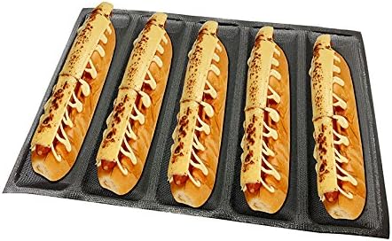 Bluedrop Hot Dog Molds Silicone Bread Forms Non Stick Bakery Trays For Roll Toasting 5 Loaves 12" Sheets