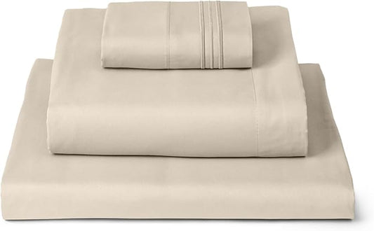 Mellanni Twin Sheets Set - 3 PC Iconic Collection Bedding - Hotel Luxury, Extra Soft, Cooling Bed Sheets - Wrinkle, Fade, Stain Resistant (Twin, Beige)