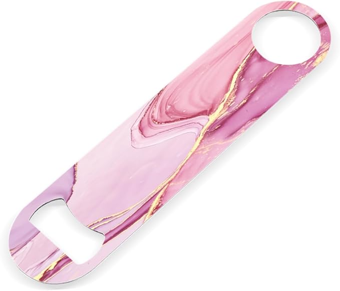 2 PACK Beer Bottle Opener, Stainless Steel Flat Bottle Openers,7 inch Metal Decor,Pink And Gold Marble