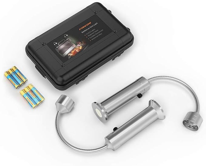 Barbecue Grill Light Grilling Accessories for Outdoor, BBQ Magnetic LED Lights Flexible Gooseneck Weather Resistant, Men Dad Gifts Batteries Included 2 Pack (Silver)