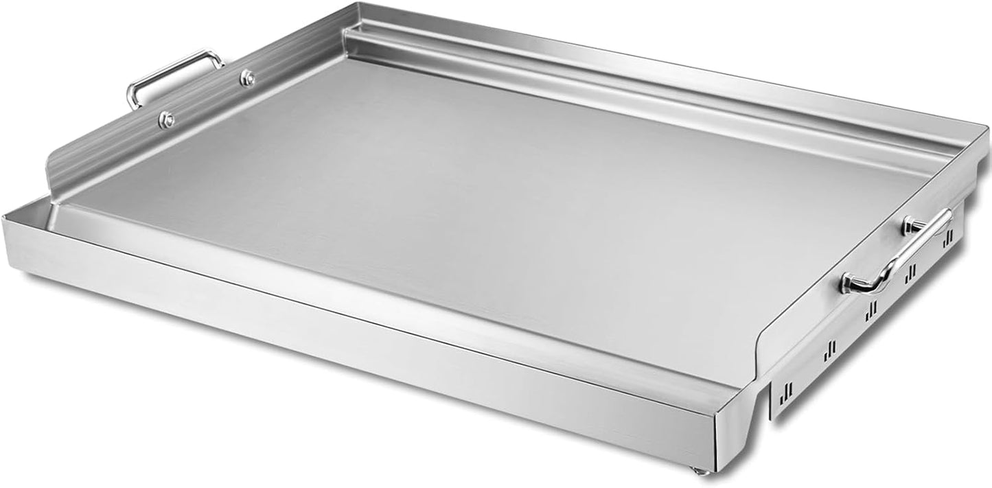 YORKING 23" x 16" Nonstick Coating Griddle Flat Top Grill Plate, Stainless Steel Griddle Plate with Grease Groove and Removable Handles for BBQ Charcoal/Gas Grills, Parties, Indoor/Outdoor Cooking
