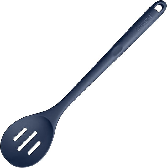 600ºF Heat Resistant Silicone Spoon: U-Taste 13.3in Solid Kitchen Cooking Spoon, Nonstick Food Grade Large Soup Rubber Utensil for Mixing, Serving, Stirring, Basting, for Pot Cookware (Midnight Blue)