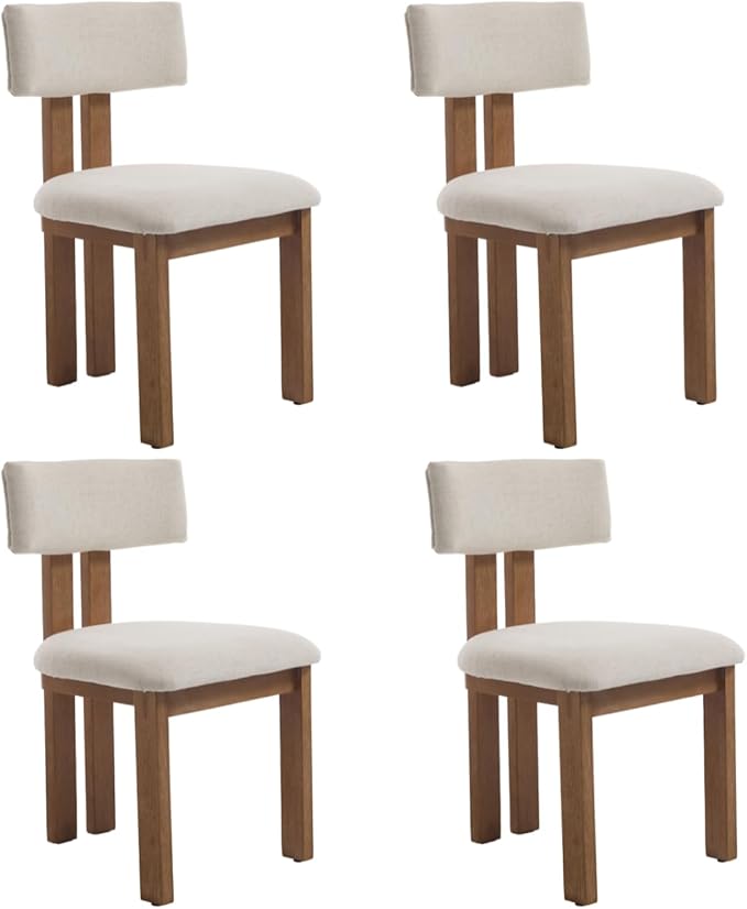 chairus Linen Dining Chairs Set of 4 Modern Farmhouse Kitchen Chairs with Open Low Back Upholstered Wood Side Chairs for Dining Room, Restaurant, Living Room, White