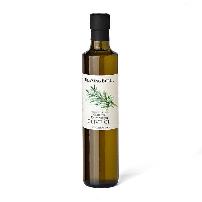 Blazing Bella Rosemary Infused Extra Virgin Olive Oil - Gourmet California Olive Oil (16.9 Fl oz - 500ML) perfect for finishing potatoes, chicken, and pasta
