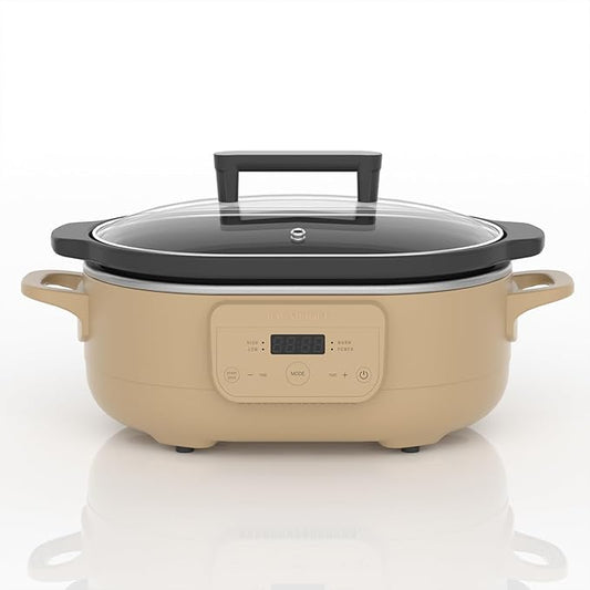 6 Quart Programmable Slow Cooker Removable Healthy Nonstick Pot - Small Kitchen Appliance for Family Dinners - Serves 6+ People - Heat Settings: Keep Warm, Brown Sugar