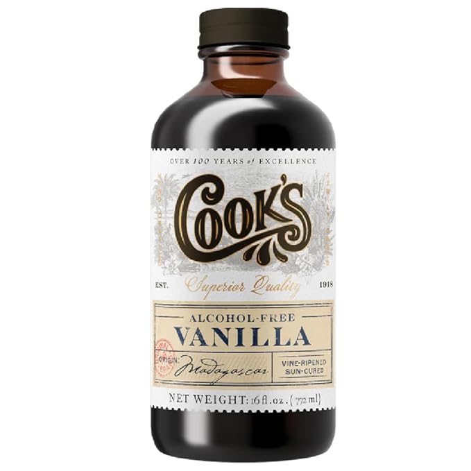 Cook's, Alcohol Free Pure Vanilla Flavoring, for Cooking, Baking, Desserts, Madagascar Vanilla Non-Alcoholic Extract Alternative, 16oz