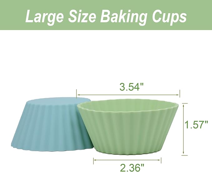 Large Silicone Baking Muffin Cups, 12 Pack Reusable Cupcake Liners Jumbo Size 3.54inch Cake Molds, BPA Free, Dishwasher Safe(White, Green, Navy, Dusty Blue)