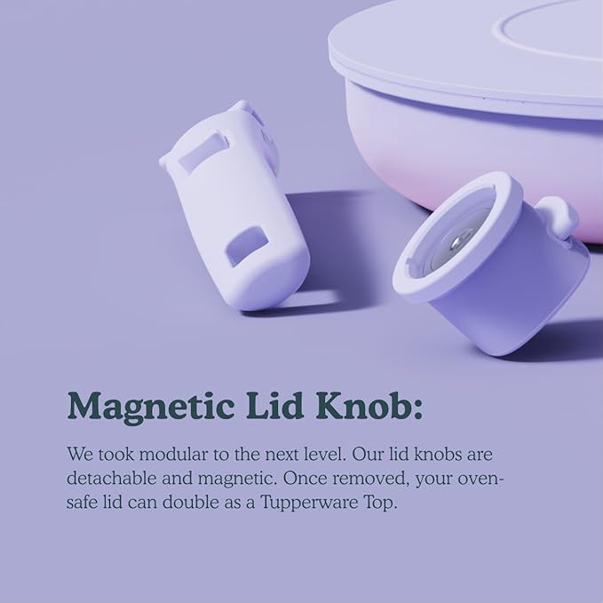 BytheTable Ombré Ceramic Titanium Non-Toxic, Nonstick Cookware Set 8-Piece Modular System with Removable Handle and Magnetic Lid, Magnetic Spatula, Eco-Friendly, Oven & Dishwasher Safe (Lavender)