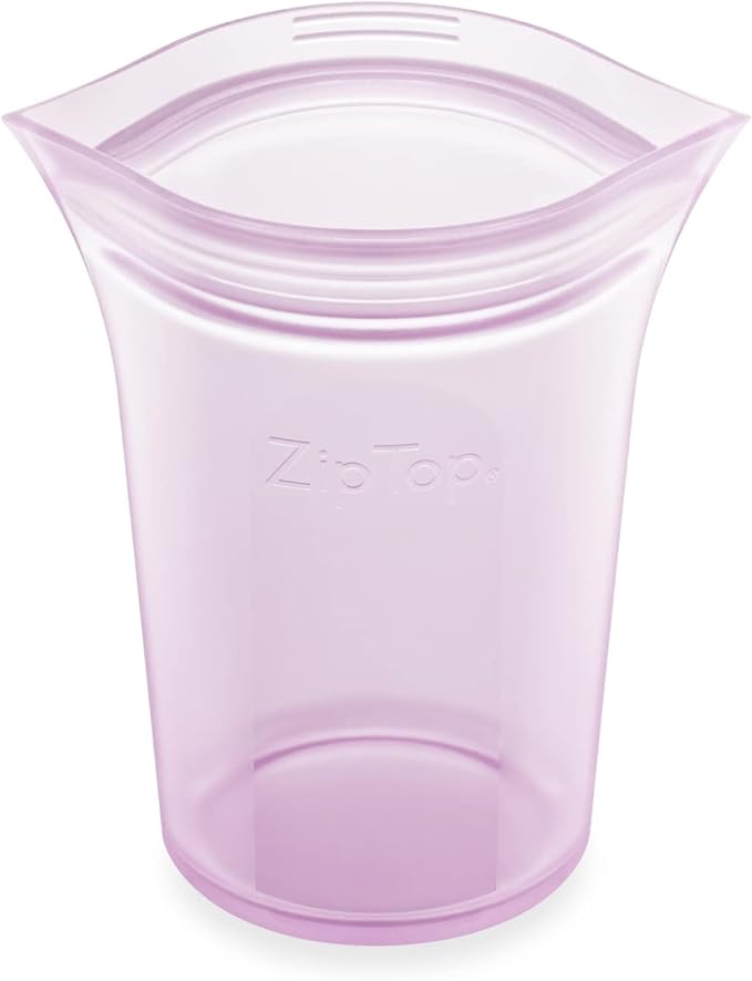 Zip Top Reusable Food Storage Bags | Small Cup [Lavender] | Silicone Meal Prep Container | Microwave, Dishwasher and Freezer Safe | Made in the USA