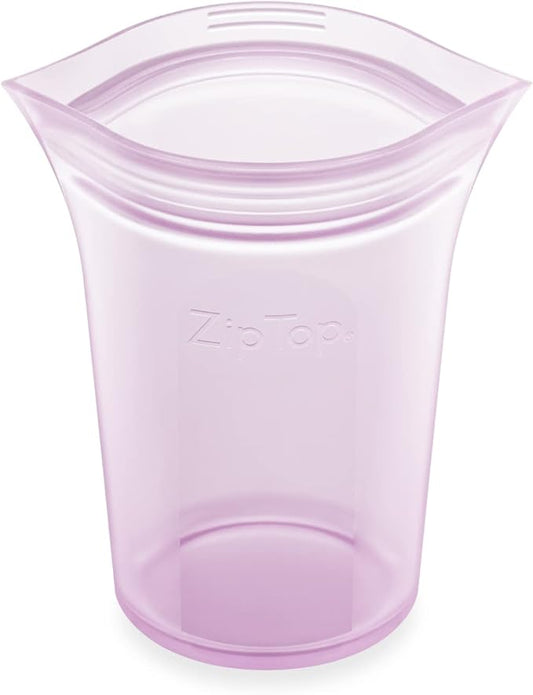 Zip Top Reusable Food Storage Bags | Small Cup [Lavender] | Silicone Meal Prep Container | Microwave, Dishwasher and Freezer Safe | Made in the USA