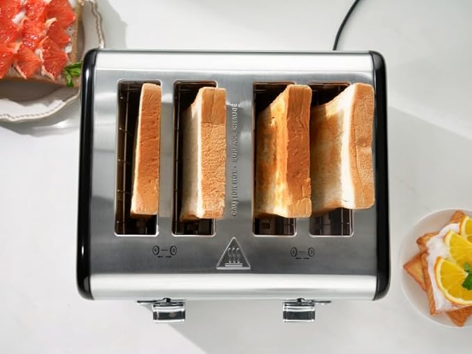 Countdown Stainless Steel 4 Slice Toaster with Bagel, Defrost, Cancel Function, Dual Toaster, Extra Wide Slots, 6 Shade Settings, Removable Crumb Trays, 1650W, Black