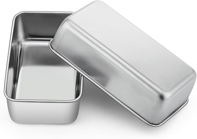 P&P CHEF Loaf Pan Set, 9 x 5 Inch Bread Pans, Stainless Steel Loaf Toast Baking Pans For Bread Meatloaf Lasagna Cake, Healthy & Non Toxic, Oven & Dishwasher Safe,(Silver, 2Pcs)