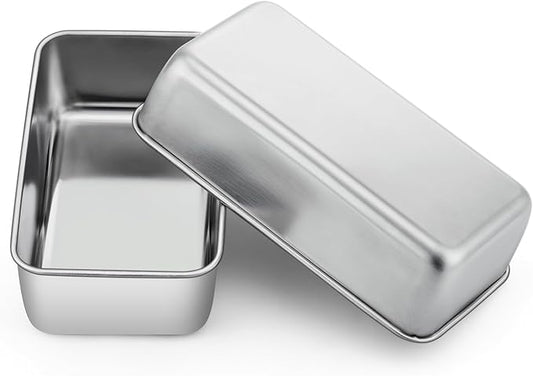 P&P CHEF Loaf Pan Set, 9 x 5 Inch Bread Pans, Stainless Steel Loaf Toast Baking Pans For Bread Meatloaf Lasagna Cake, Healthy & Non Toxic, Oven & Dishwasher Safe,(Silver, 2Pcs)