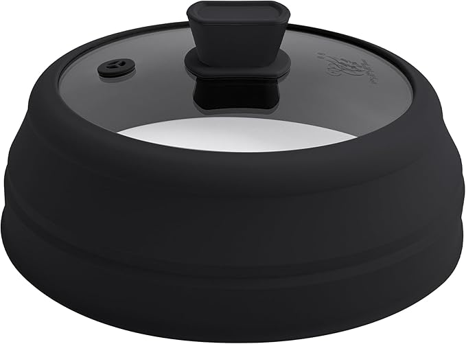 Microwave Splatter Cover Glass Microwave Cover for Food Collapsible Splatter Guard Lid with Silicone Handle for Pot Plate Bowl 9 Inch Black