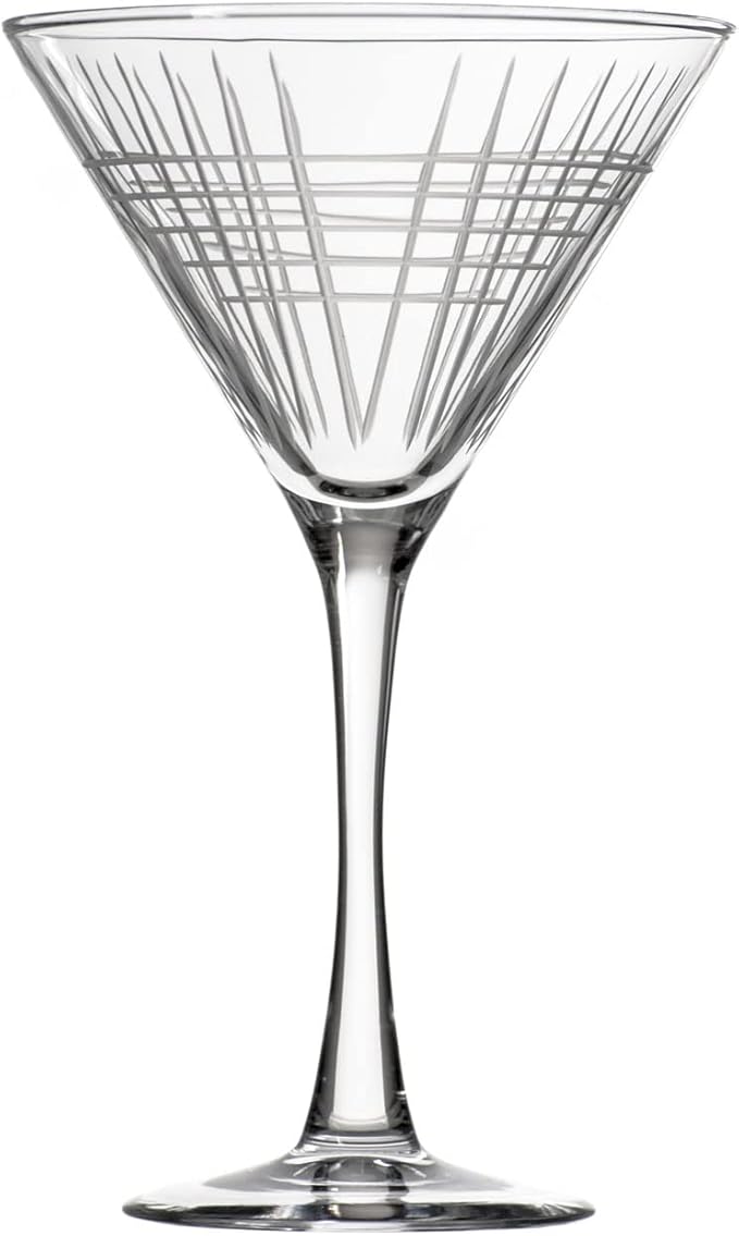 Rolf Glass Matchstick Martini Glass - Set of 2 Stemmed 10 ounce Martini Glasses - Lead-Free Glass - Diamond-Wheel Engraved Cocktail Glasses - Made in the USA