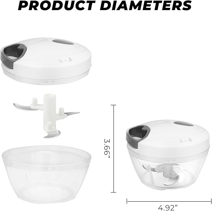 ZHANG XIAO QUAN SINCE 1628 Manual Food Chopper Hand Pull String Vegetable Cutter Onions Garlic Chopper Portable Food Mincer for Garlic Ginger Herbs Nuts Durable Kitchen Food Processor 1.6 Cup(400ml)