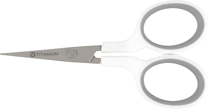 Westcott 4" Embroidery Scissors with Curved Titanium-Bonded Blades for Flush Trimming, Crafting, Sewing & More (White/Gray)
