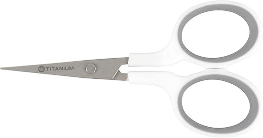 Westcott 4" Embroidery Scissors with Curved Titanium-Bonded Blades for Flush Trimming, Crafting, Sewing & More (White/Gray)