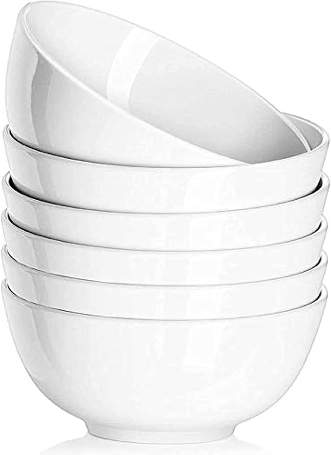 DELLING Porcelain Bowls - Set of 6 White Ceramic Small Bowls for Dessert, Snacks, Condiments & Side Dishes