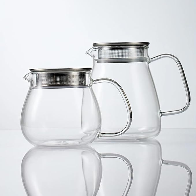 IwaiLoft Glass Teapot with Removable Stainless Steel Filter Lid Stovetop & Microwave Safe Borosilicate Glass Kettle for Loose Leaf, Blooming Tea And Coffee Sharing (15OZ)