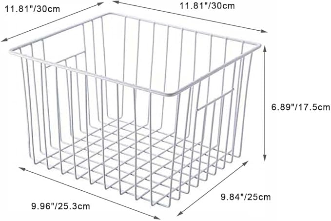 SANNO Freezer Baskets Freezer Wire Storage Basket, Organizer Food Storage Bin with Handles for Cabinets, Pantry, Closets, Bedrooms 11.8" x 11.8" x7"