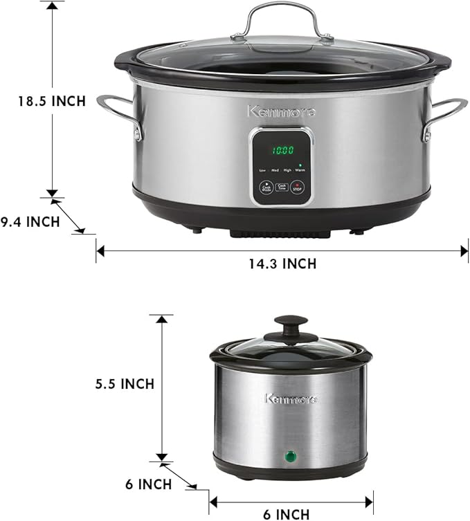 Kenmore 7 Quart Slow Cooker - Programmable crock pot with Dipper, Stainless Steel Electric Cookers, Warm Rice & Sous Vide Stew Soup For Lunch, Dishwaher Safe Non-Stick Ceramic Insert, Digital Control