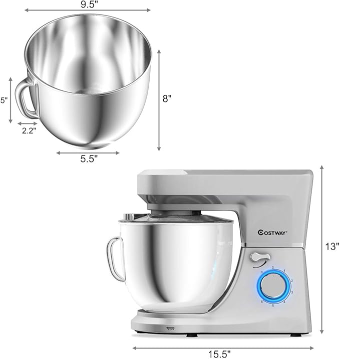 COSTWAY Stand Mixer, 6-Speed 7.5 QT Tilt-head Electric Kitchen Food Mixer 660W with Stainless Steel Bowl, Dough Hook, Beater, Whisk