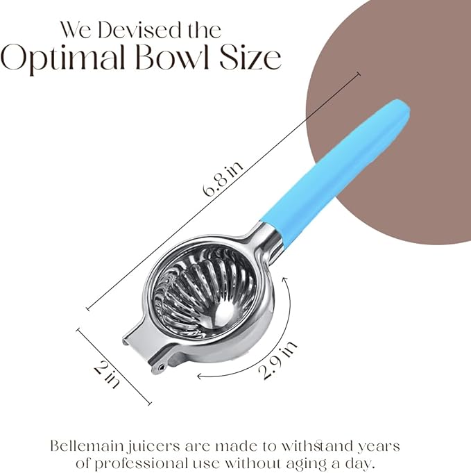 Bellemain Citrus Juicer | Metal Lemon Squeezer | Lime and Lemon Juicer Stainless Steel with Silicone Handles | Manual Juicer, Citrus Squeezer, Hand Held Juicer | Bar Juicer for Bartender (Light Blue)